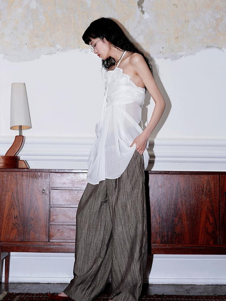 badtaste Western Solid Sheer Texture Drawstring Multiway Loose Women's Tunic Blouses