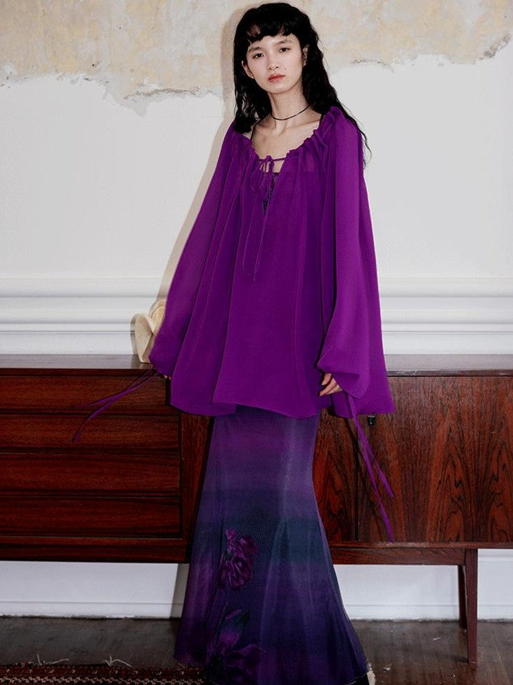 badtaste Western Solid Sheer Texture Drawstring Multiway Loose Women's Tunic Blouses