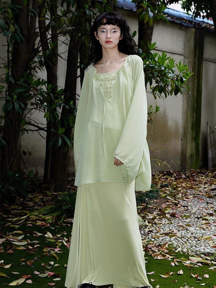 badtaste Western Solid Sheer Texture Drawstring Multiway Loose Women's Tunic Blouses