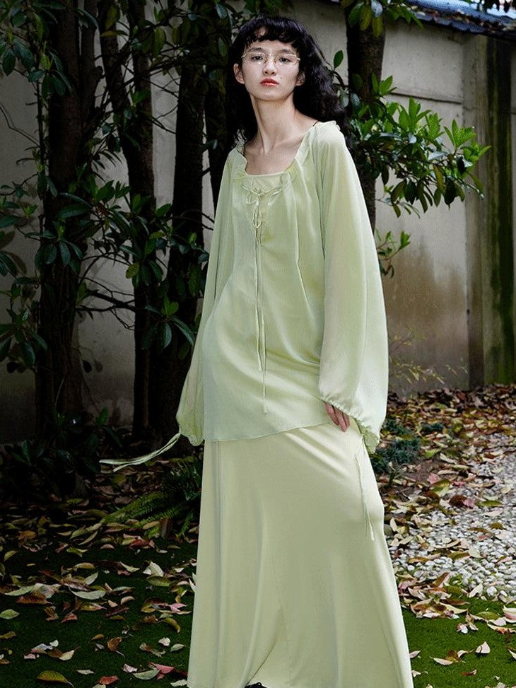 badtaste Western Solid Sheer Texture Drawstring Multiway Loose Women's Tunic Blouses