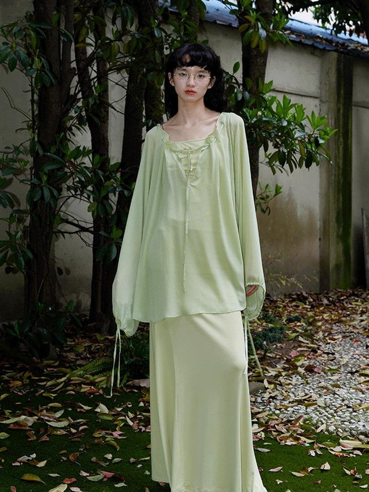 badtaste Western Solid Sheer Texture Drawstring Multiway Loose Women's Tunic Blouses