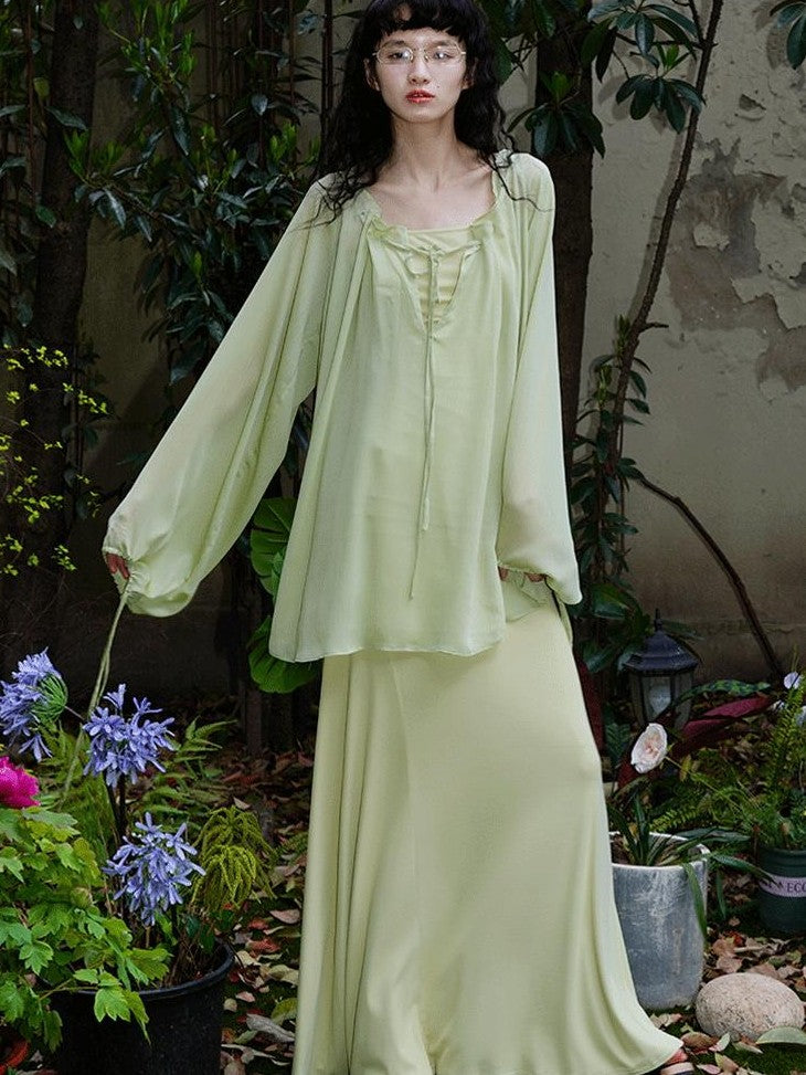 badtaste Western Solid Sheer Texture Drawstring Multiway Loose Women's Tunic Blouses