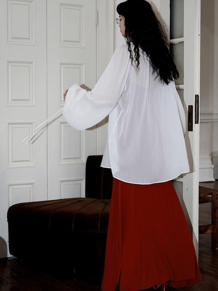 badtaste Western Solid Sheer Texture Drawstring Multiway Loose Women's Tunic Blouses