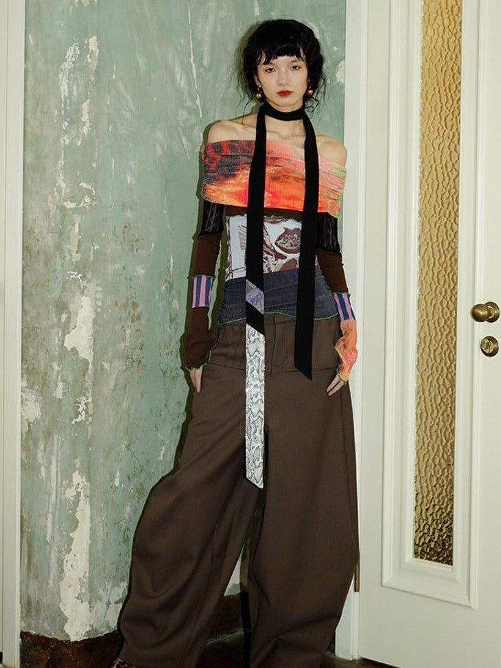 badtaste Western Solid Thick Pleated Shaped Vintage Women's Other Fabric Wide-leg Pants