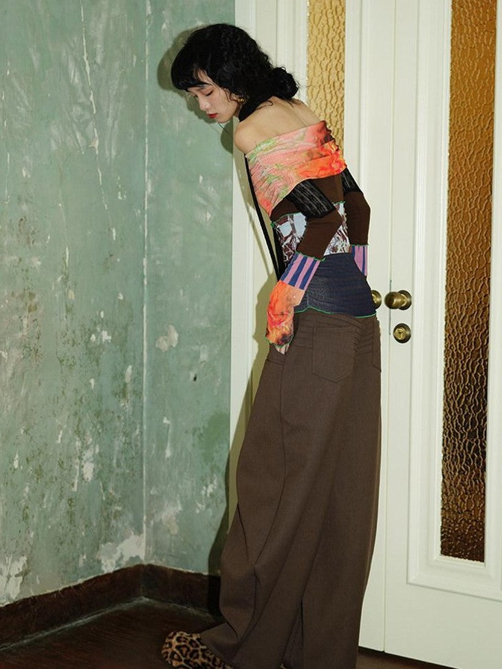 badtaste Western Solid Thick Pleated Shaped Vintage Women's Other Fabric Wide-leg Pants