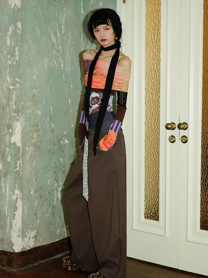 badtaste Western Solid Thick Pleated Shaped Vintage Women's Other Fabric Wide-leg Pants