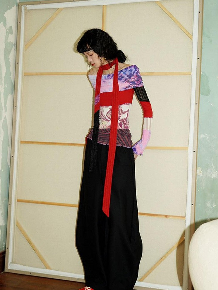 badtaste Western Solid Thick Pleated Shaped Vintage Women's Other Fabric Wide-leg Pants