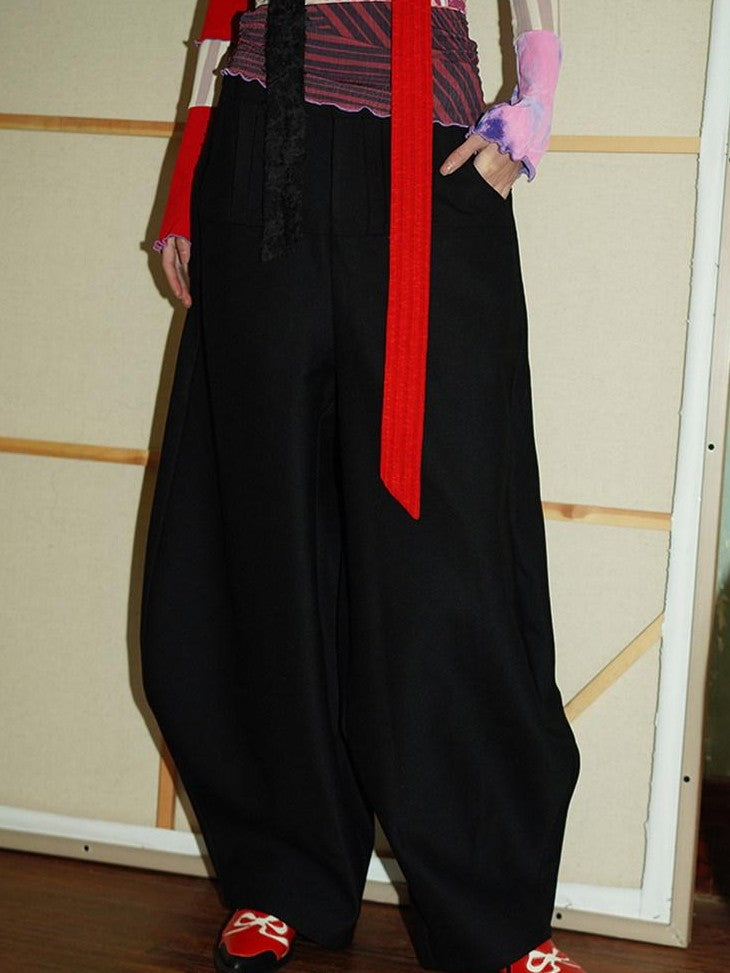 badtaste Western Solid Thick Pleated Shaped Vintage Women's Other Fabric Wide-leg Pants