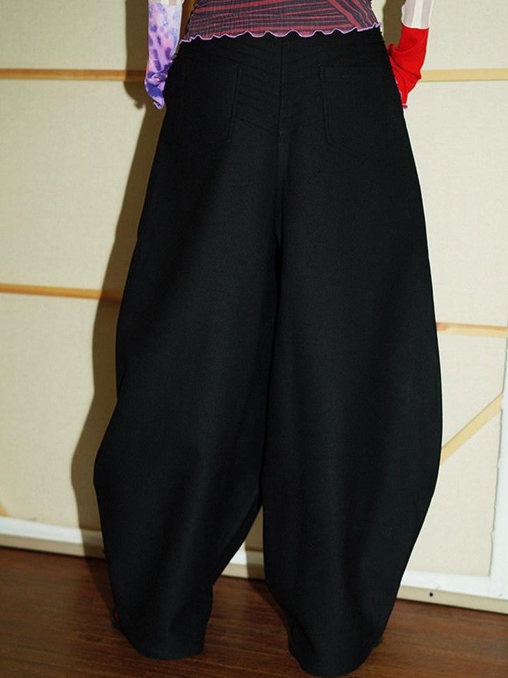 badtaste Western Solid Thick Pleated Shaped Vintage Women's Other Fabric Wide-leg Pants