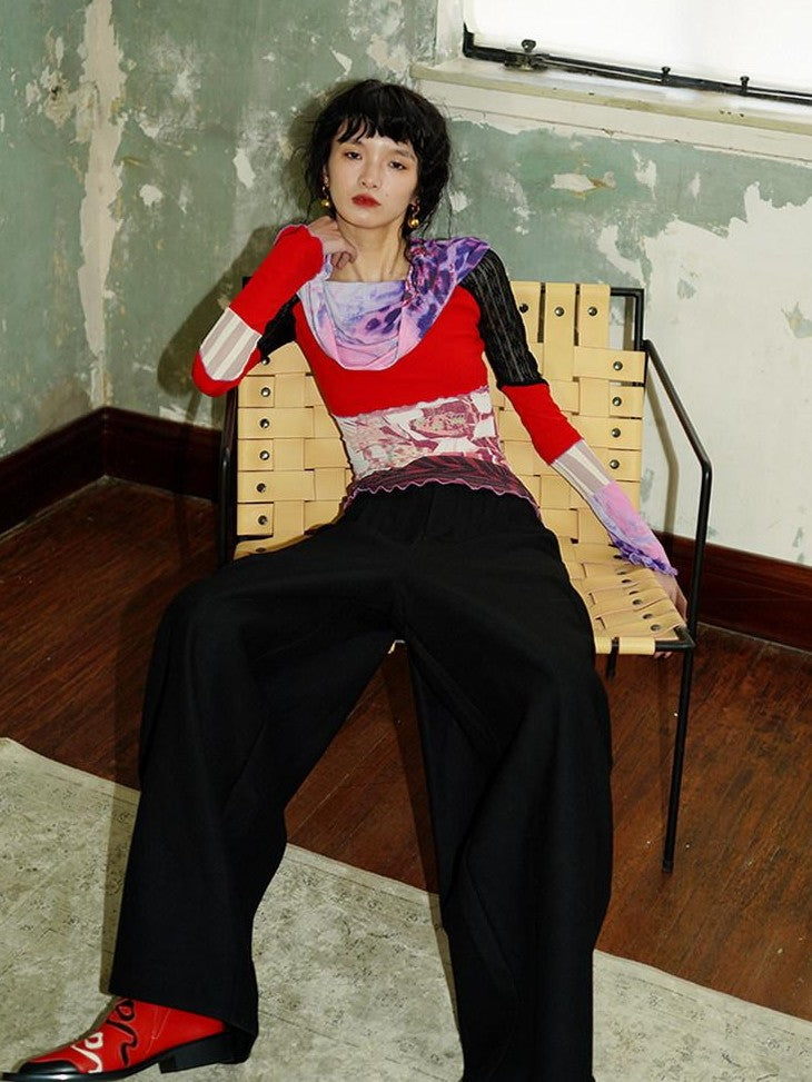 badtaste Western Solid Thick Pleated Shaped Vintage Women's Other Fabric Wide-leg Pants
