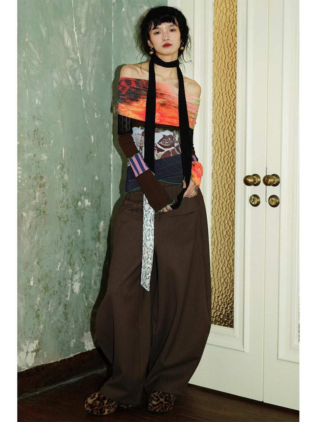 badtaste Western Solid Thick Pleated Shaped Vintage Women's Other Fabric Wide-leg Pants