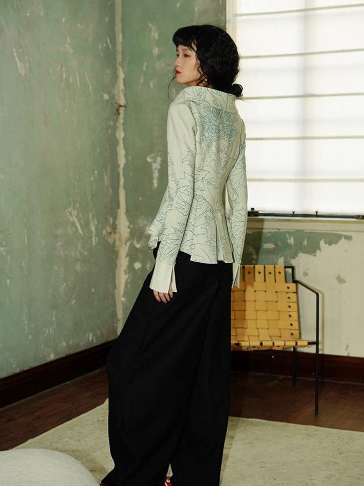 badtaste Western Solid Thick Pleated Shaped Vintage Women's Other Fabric Wide-leg Pants