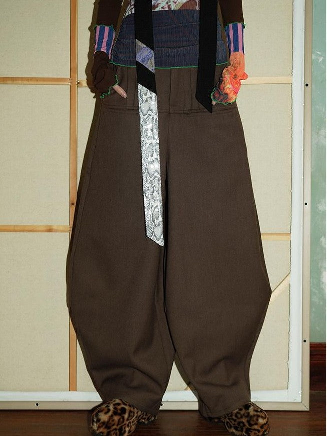 badtaste Western Solid Thick Pleated Shaped Vintage Women's Other Fabric Wide-leg Pants