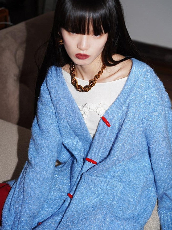 badtaste Western Special Yarn Shimmer Loose Round Neck Women's Knit Button-up Cardigans