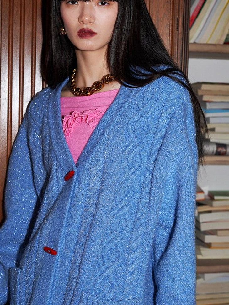 badtaste Western Special Yarn Shimmer Loose Round Neck Women's Knit Button-up Cardigans