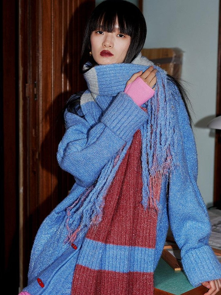 badtaste Western Special Yarn Shimmer Loose Round Neck Women's Knit Button-up Cardigans