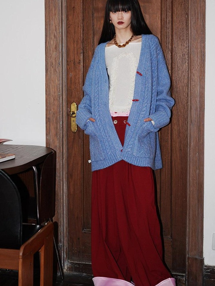 badtaste Western Special Yarn Shimmer Loose Round Neck Women's Knit Button-up Cardigans