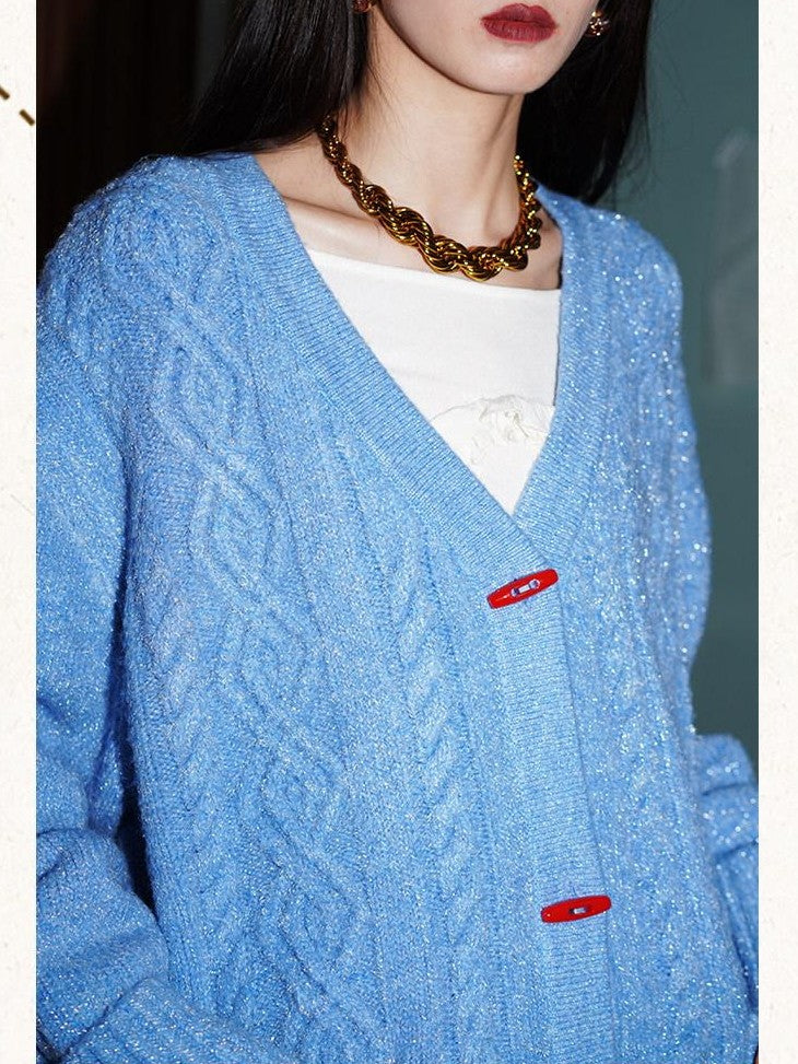 badtaste Western Special Yarn Shimmer Loose Round Neck Women's Knit Button-up Cardigans