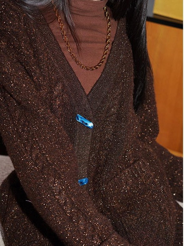 badtaste Western Special Yarn Shimmer Loose Round Neck Women's Knit Button-up Cardigans