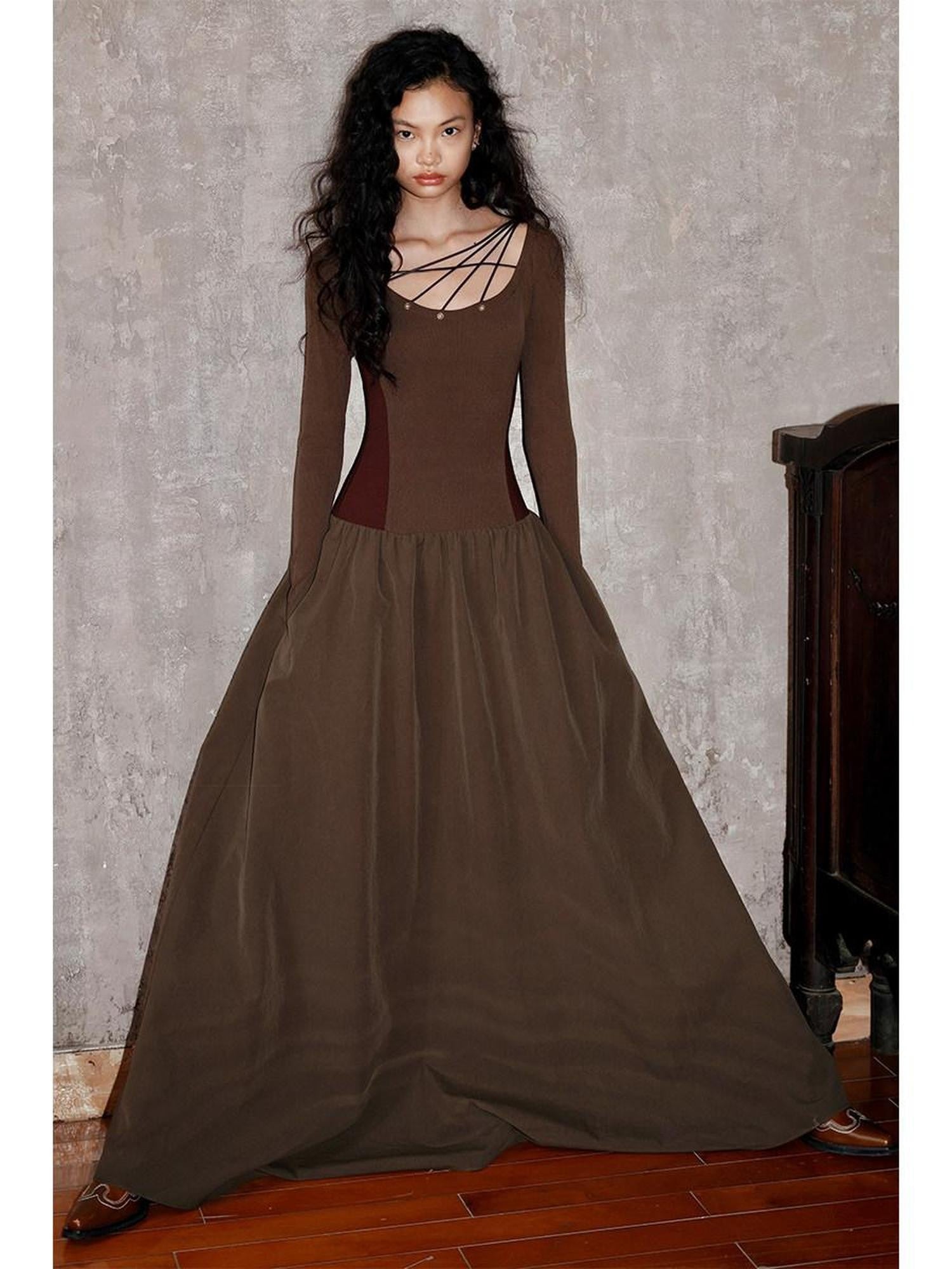 badtaste Western Splice Solid Cutout Tie Up Slimming Women's Casual Maxi Dresses
