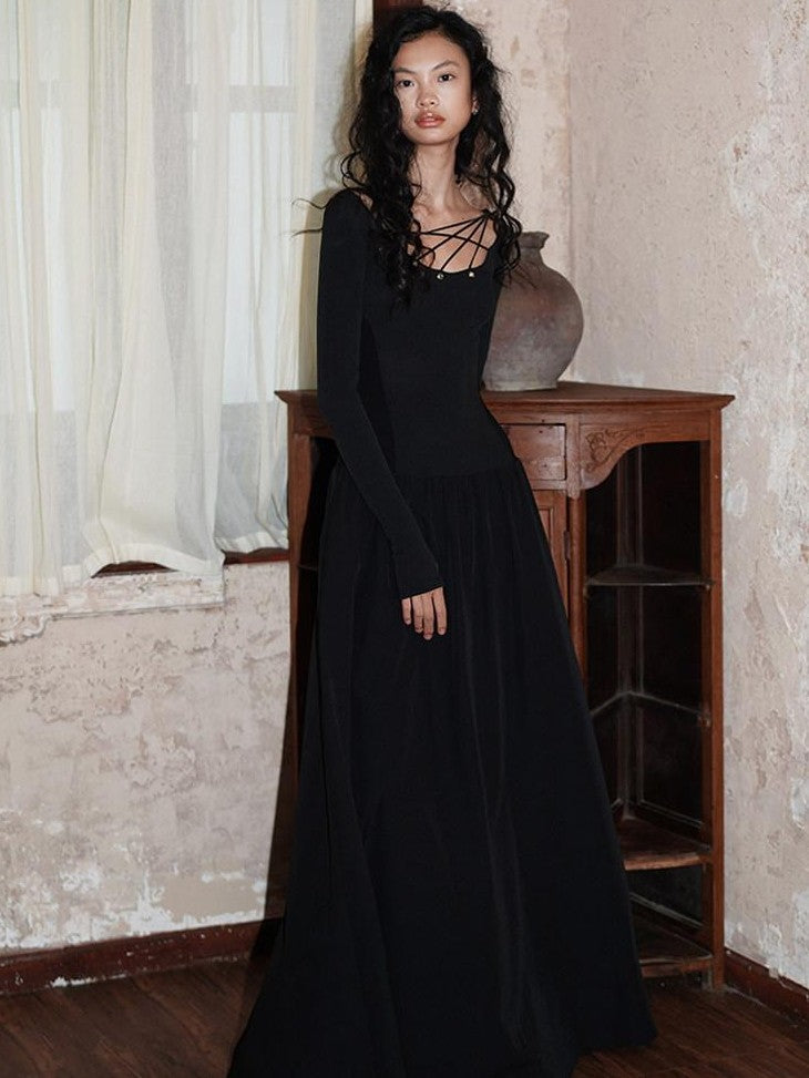 badtaste Western Splice Solid Cutout Tie Up Slimming Women's Casual Maxi Dresses