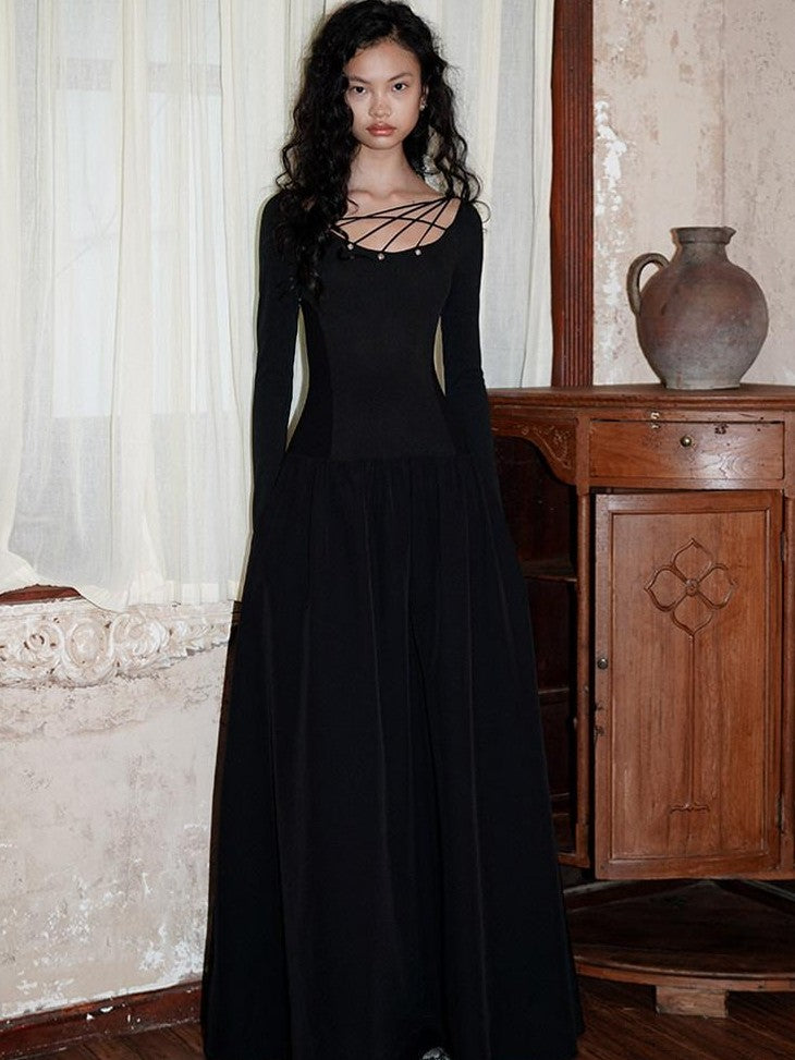 badtaste Western Splice Solid Cutout Tie Up Slimming Women's Casual Maxi Dresses