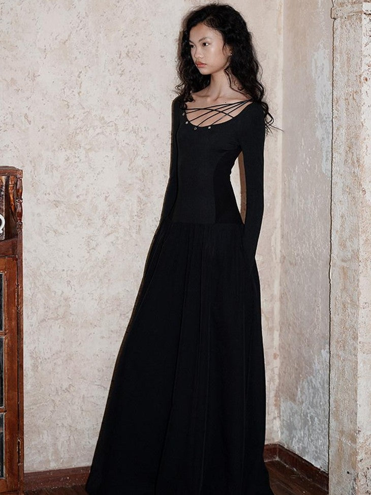 badtaste Western Splice Solid Cutout Tie Up Slimming Women's Casual Maxi Dresses