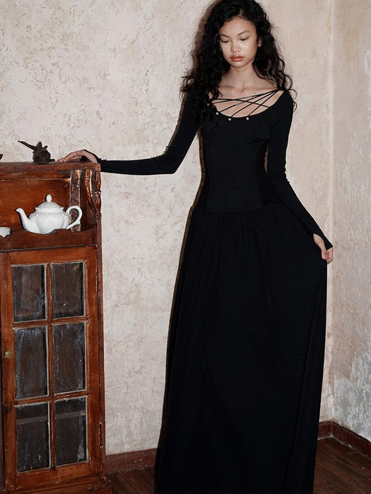 badtaste Western Splice Solid Cutout Tie Up Slimming Women's Casual Maxi Dresses