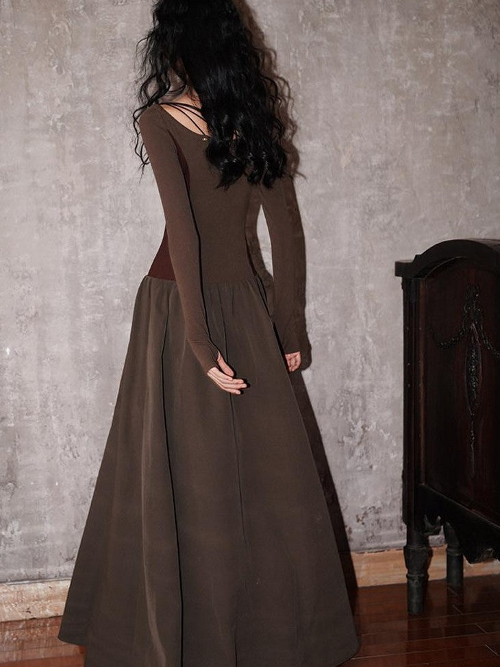 badtaste Western Splice Solid Cutout Tie Up Slimming Women's Casual Maxi Dresses