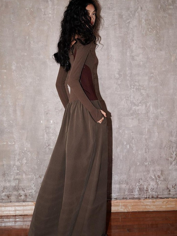 badtaste Western Splice Solid Cutout Tie Up Slimming Women's Casual Maxi Dresses
