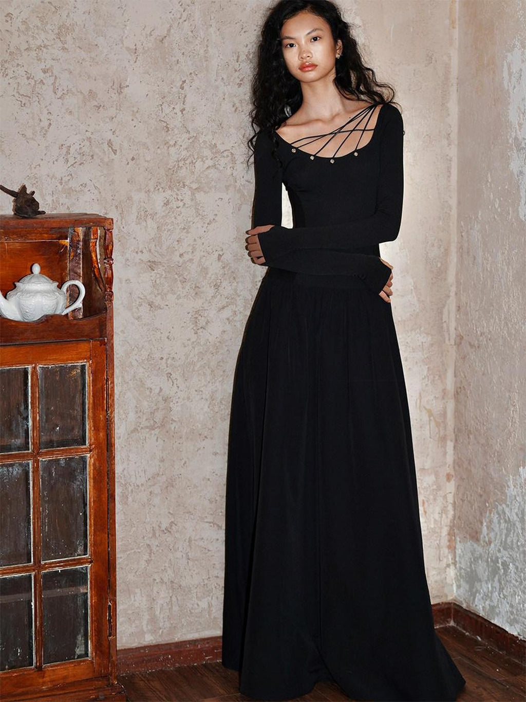 badtaste Western Splice Solid Cutout Tie Up Slimming Women's Casual Maxi Dresses
