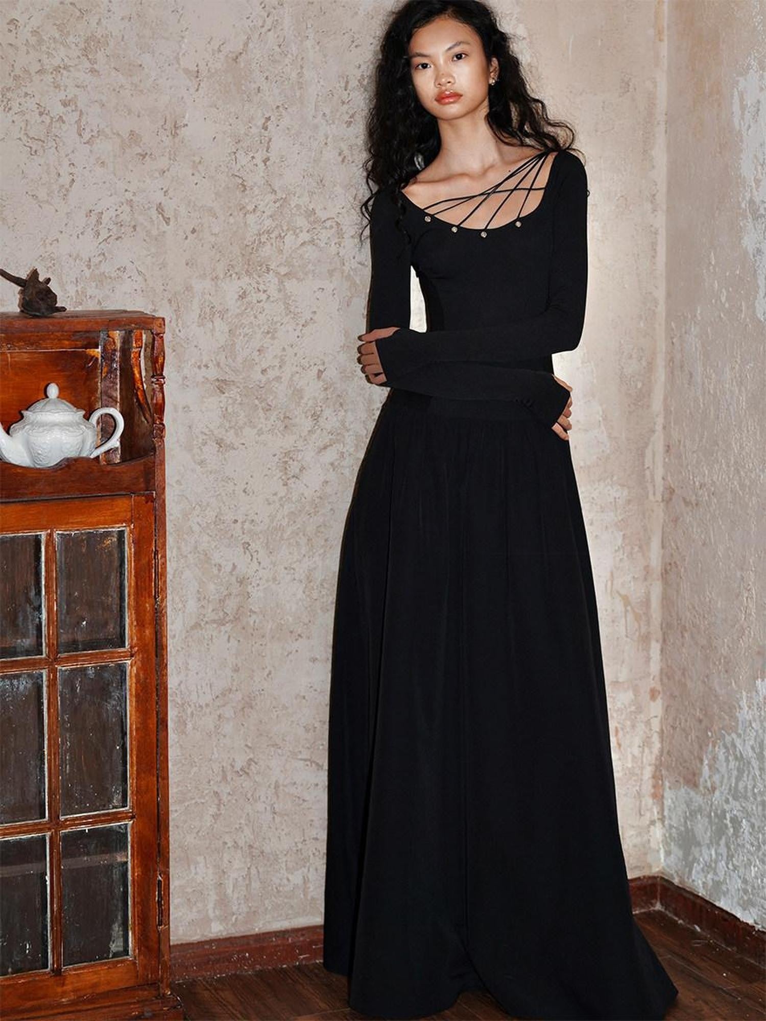badtaste Western Splice Solid Cutout Tie Up Slimming Women's Casual Maxi Dresses