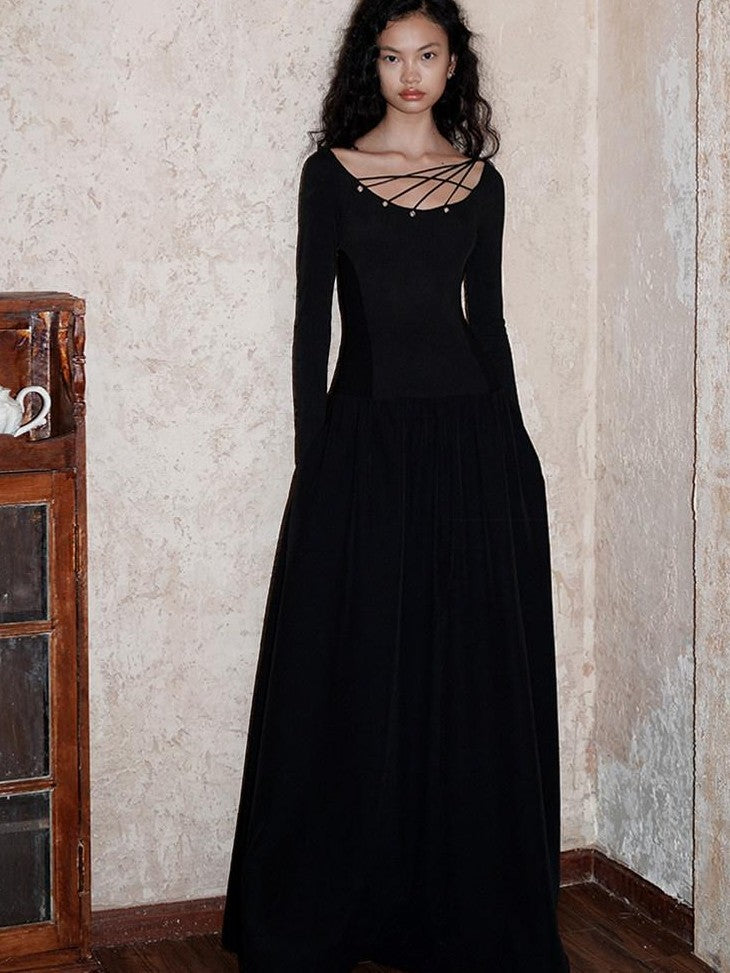 badtaste Western Splice Solid Cutout Tie Up Slimming Women's Casual Maxi Dresses