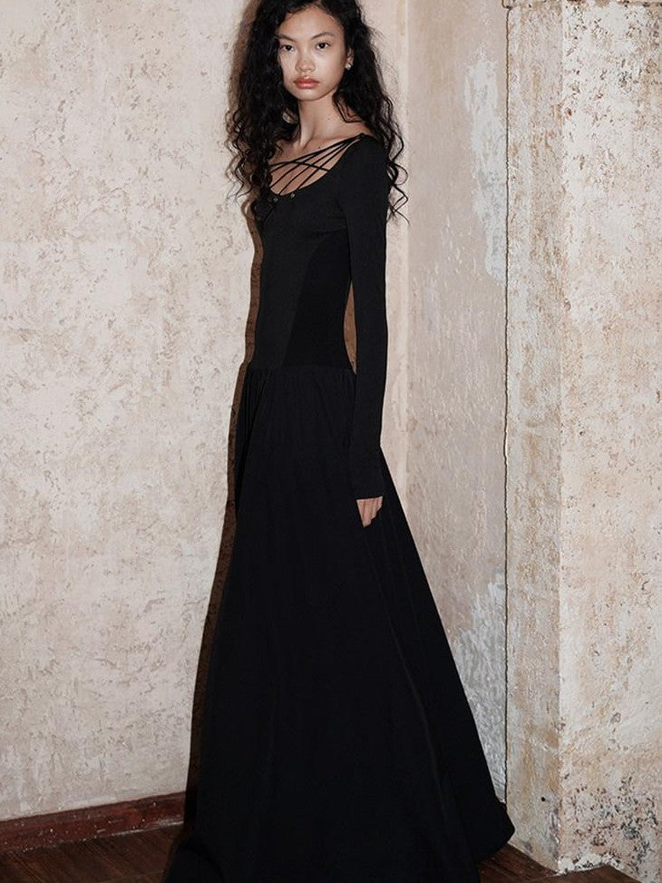 badtaste Western Splice Solid Cutout Tie Up Slimming Women's Casual Maxi Dresses