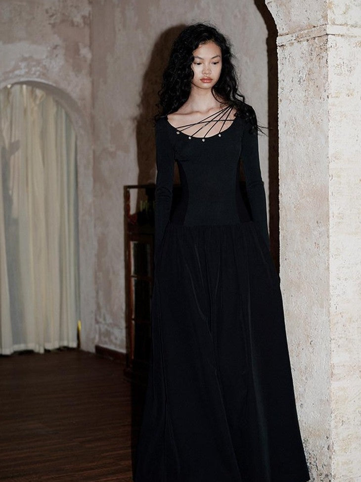 badtaste Western Splice Solid Cutout Tie Up Slimming Women's Casual Maxi Dresses