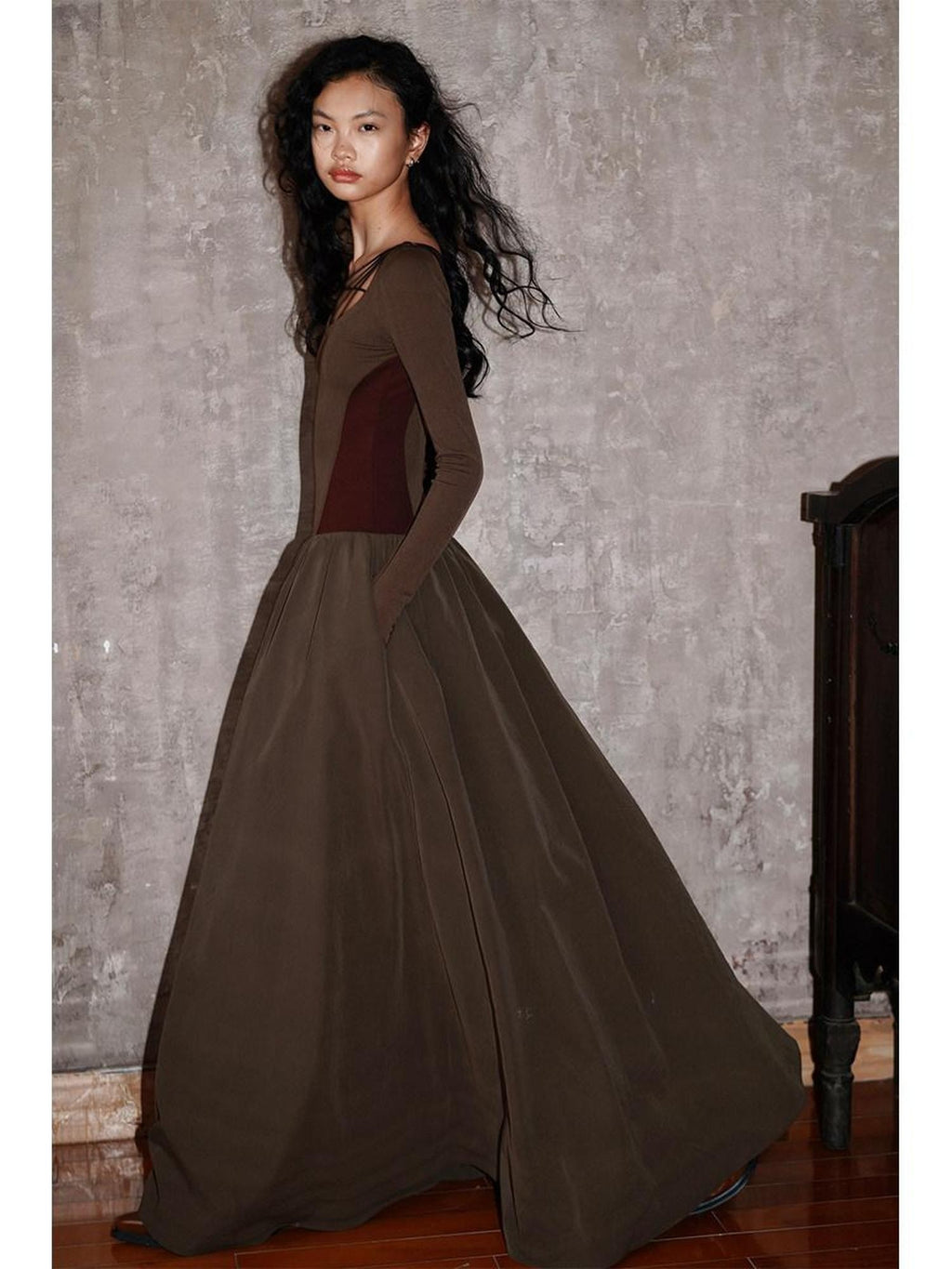 badtaste Western Splice Solid Cutout Tie Up Slimming Women's Casual Maxi Dresses