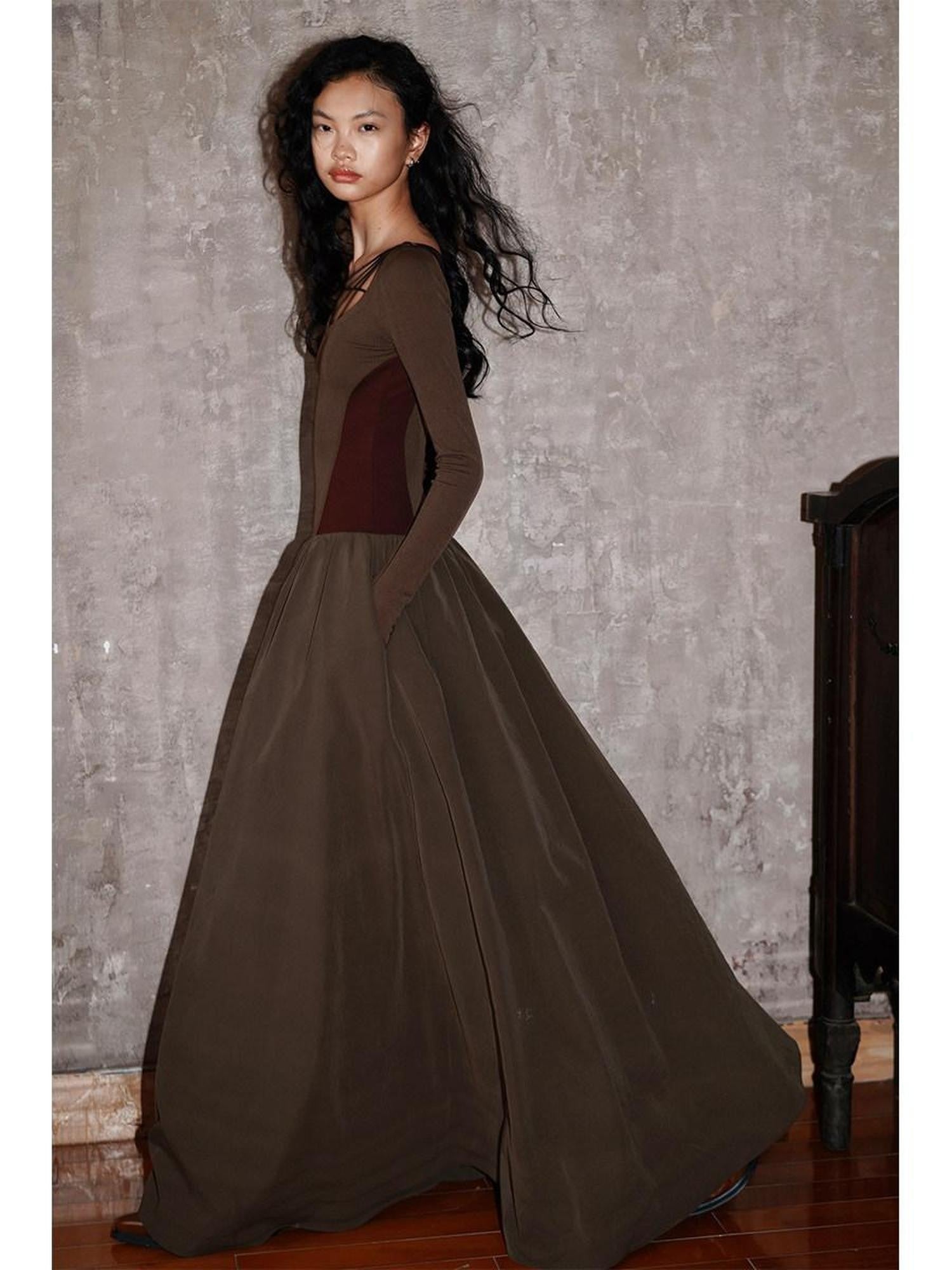 badtaste Western Splice Solid Cutout Tie Up Slimming Women's Casual Maxi Dresses