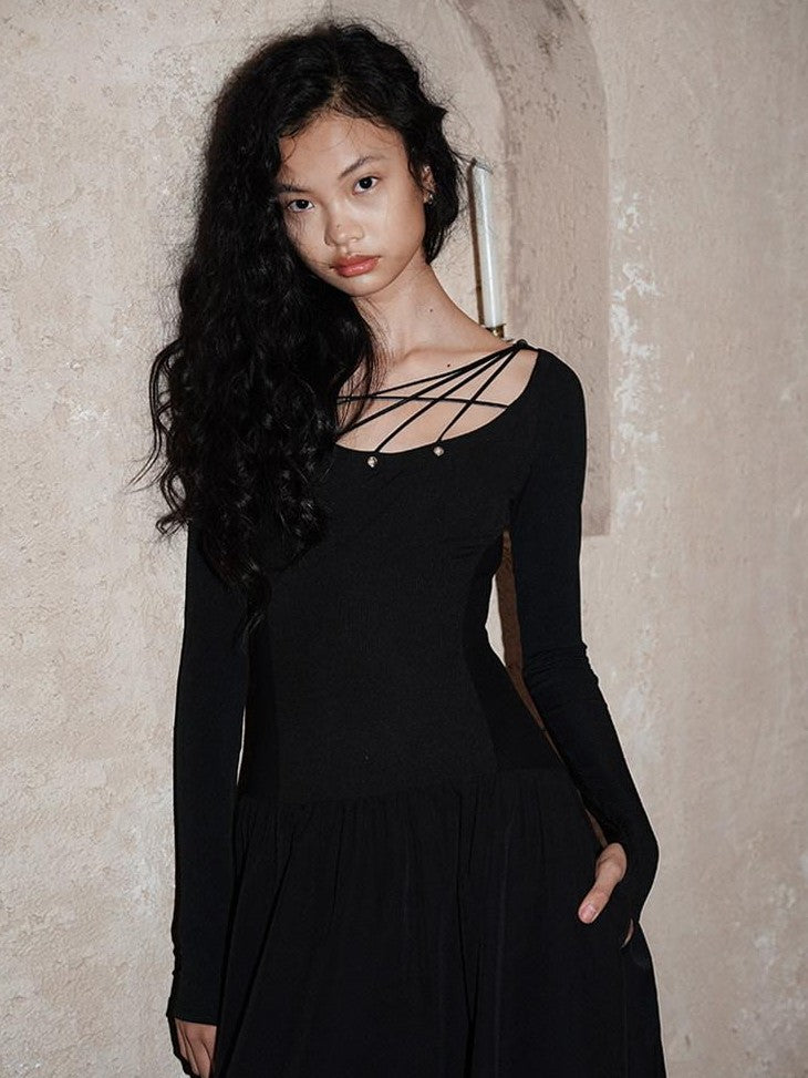 badtaste Western Splice Solid Cutout Tie Up Slimming Women's Casual Maxi Dresses
