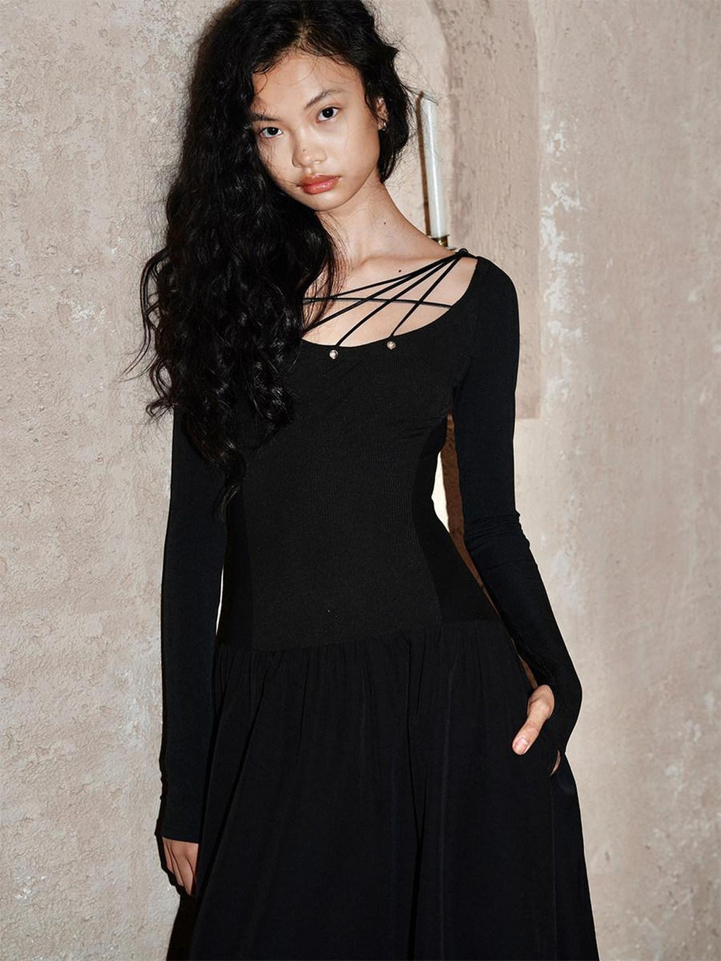 badtaste Western Splice Solid Cutout Tie Up Slimming Women's Casual Maxi Dresses