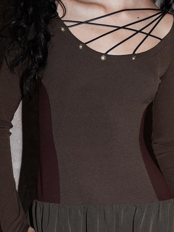badtaste Western Splice Solid Cutout Tie Up Slimming Women's Casual Maxi Dresses