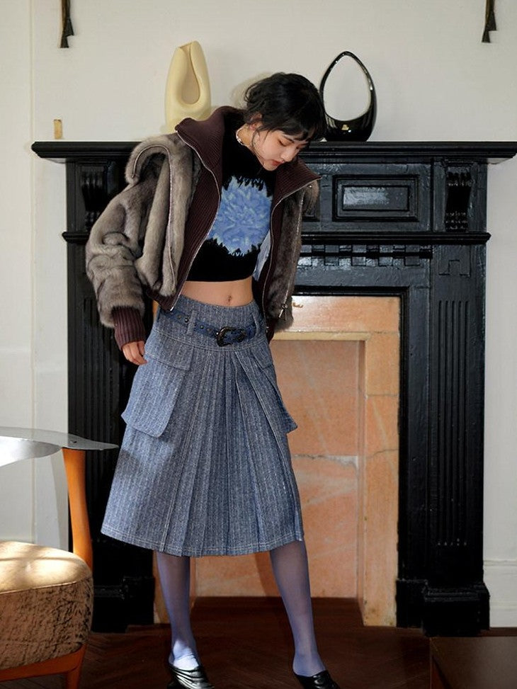 badtaste Western Spliced Short Faux Two Piece Thick Women's Faux Fur Coats