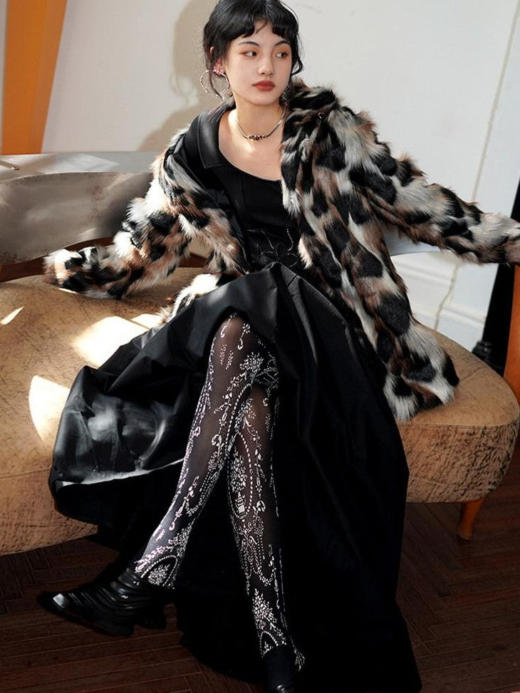 badtaste Western Stand Collar Mid Length Loose Fit Women's Solid Faux Fur Coats
