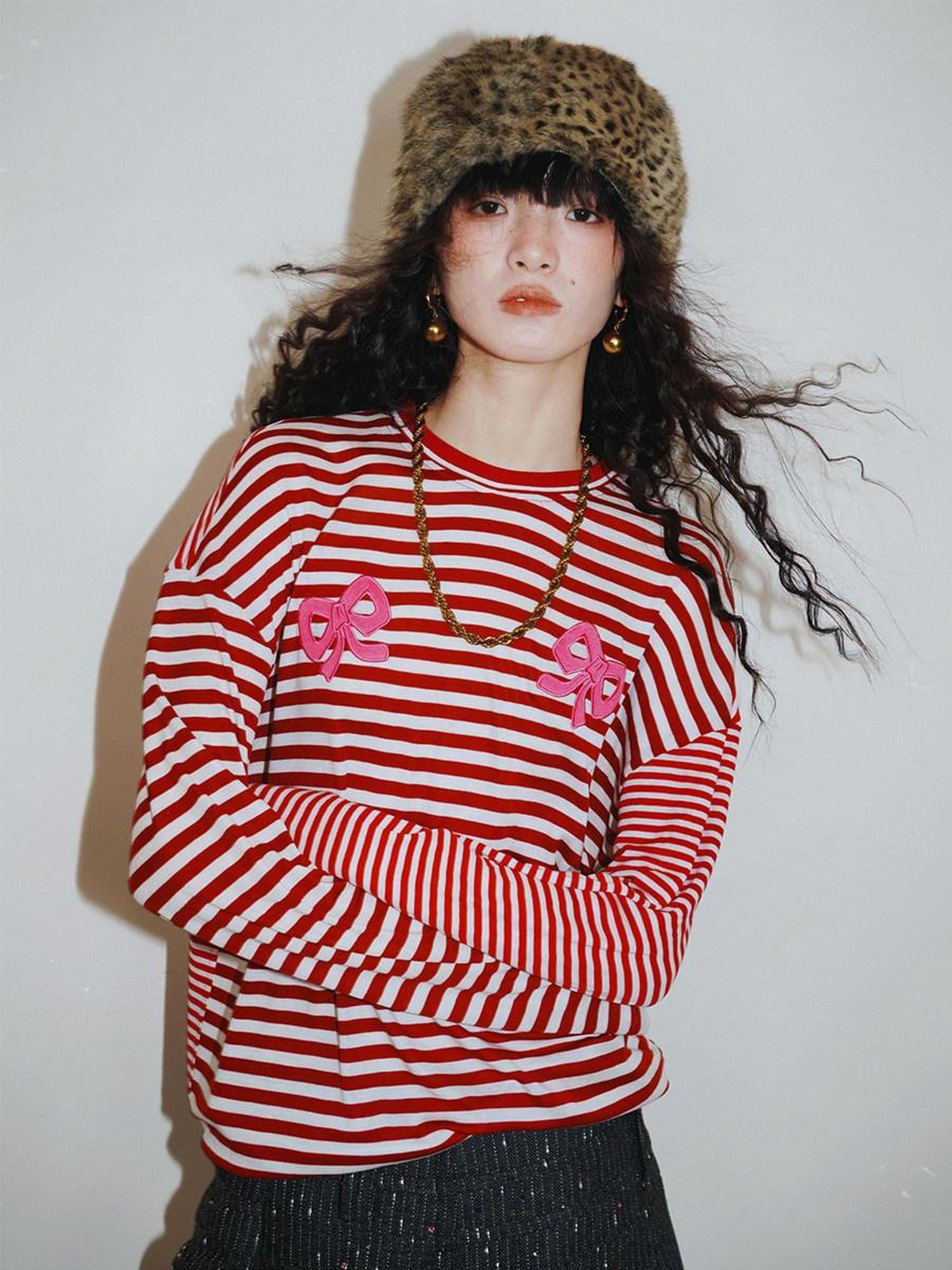 badtaste Western Striped Embroidered Knit Women's Tencel Wool Sweatshirts