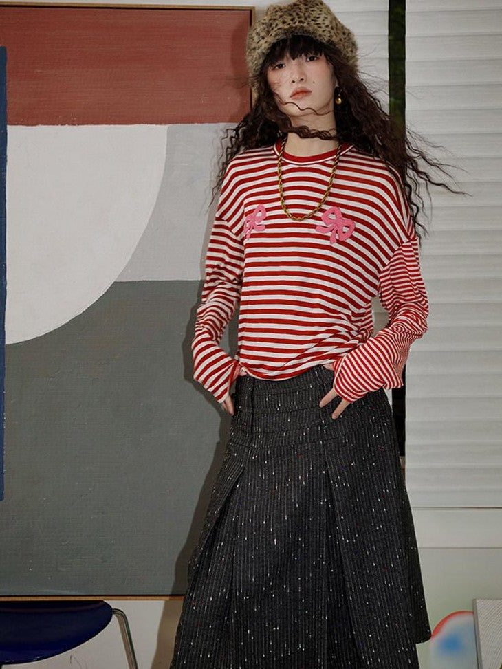 badtaste Western Striped Embroidered Knit Women's Tencel Wool Sweatshirts