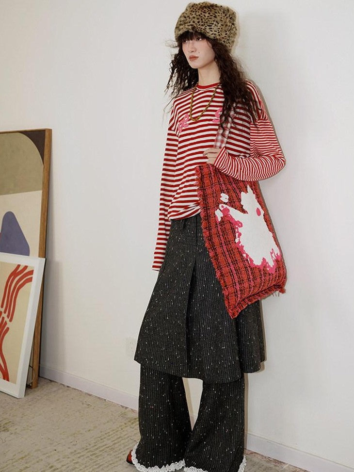 badtaste Western Striped Embroidered Knit Women's Tencel Wool Sweatshirts