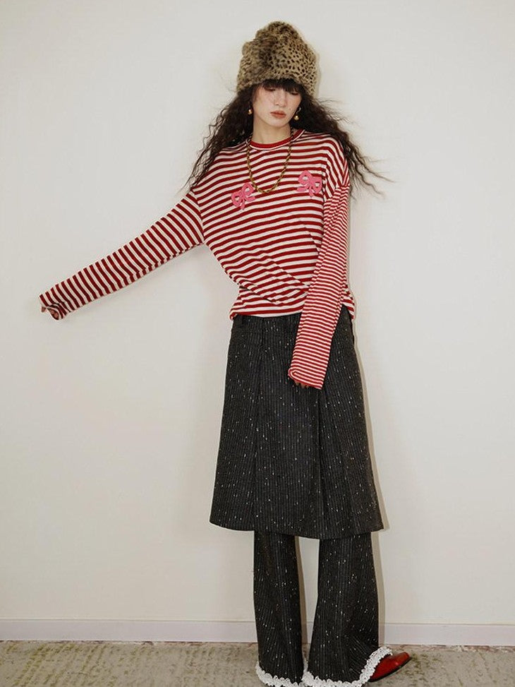 badtaste Western Striped Embroidered Knit Women's Tencel Wool Sweatshirts