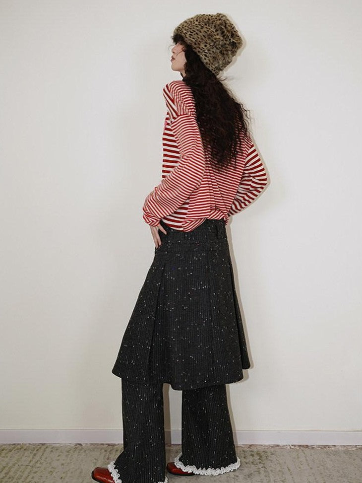 badtaste Western Striped Embroidered Knit Women's Tencel Wool Sweatshirts
