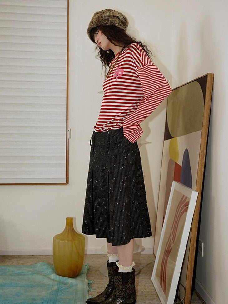 badtaste Western Striped Embroidered Knit Women's Tencel Wool Sweatshirts