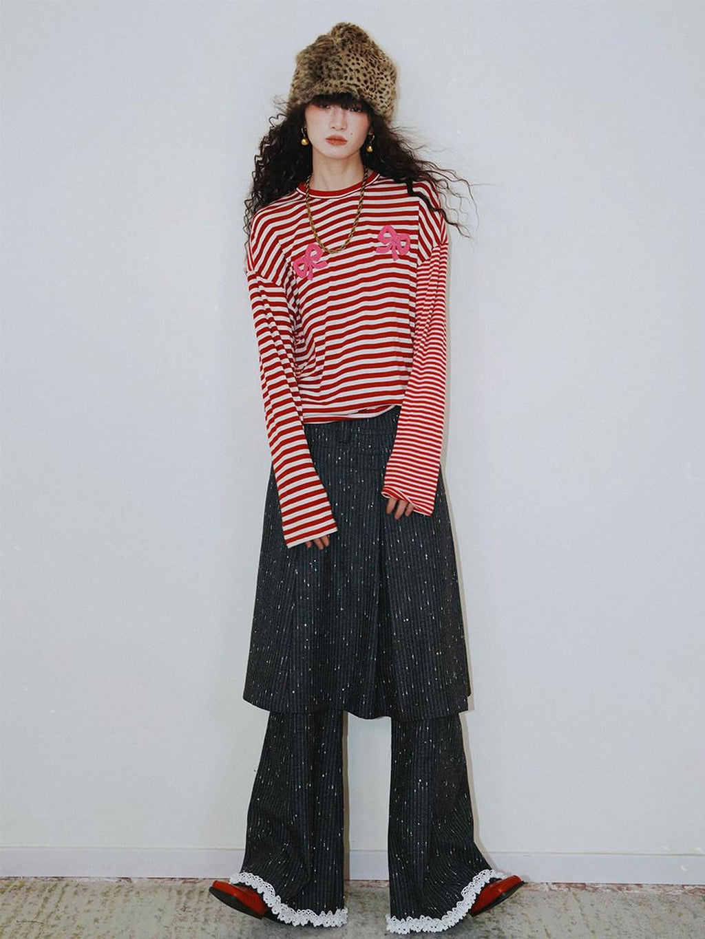 badtaste Western Striped Embroidered Knit Women's Tencel Wool Sweatshirts