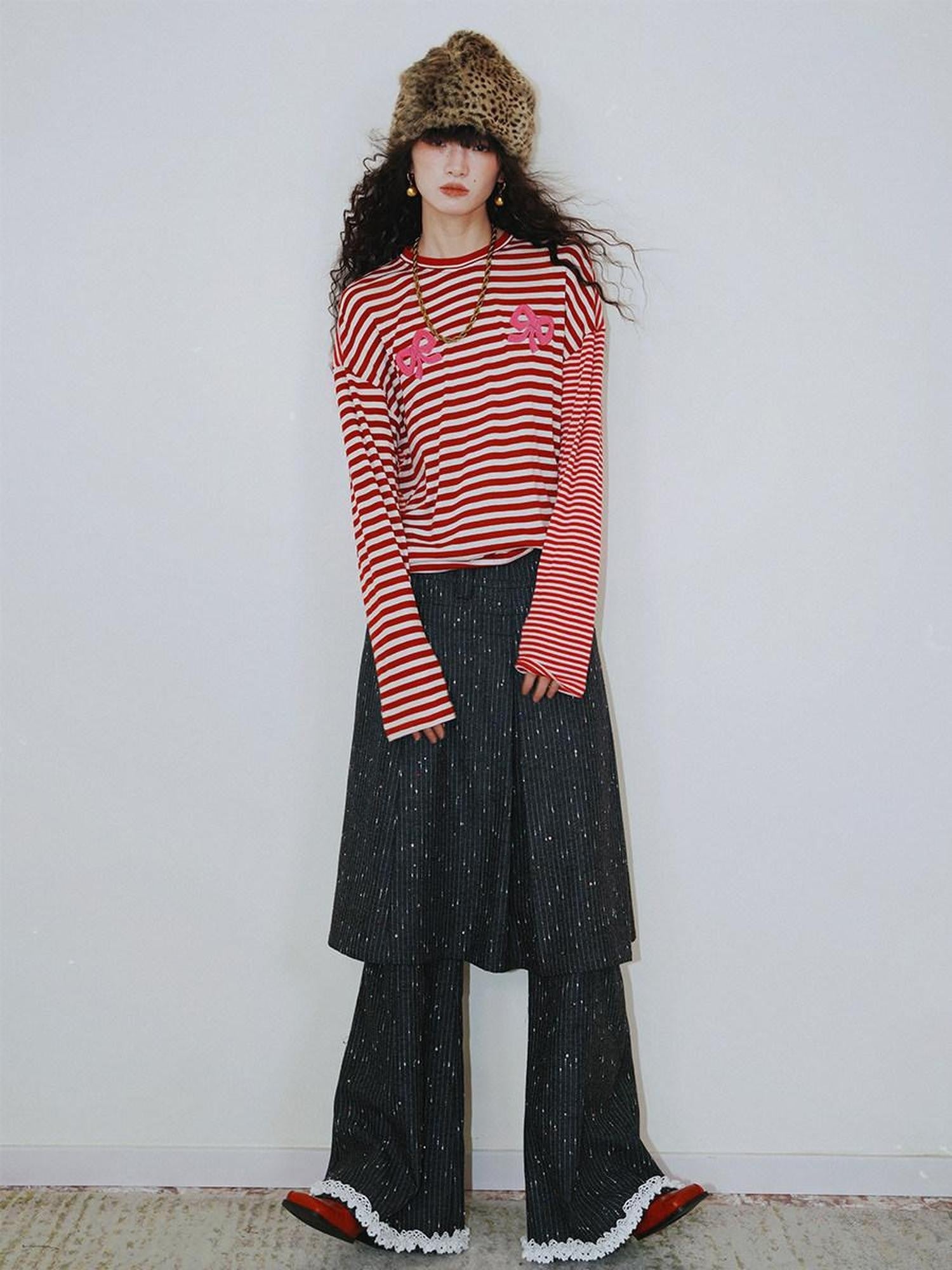 badtaste Western Striped Embroidered Knit Women's Tencel Wool Sweatshirts